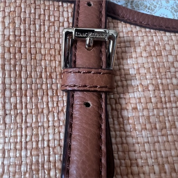 NWT ISAAC MIZRAHI “Lucille” Straw And Brown Leather Large Tote Bag - Picture 13 of 14